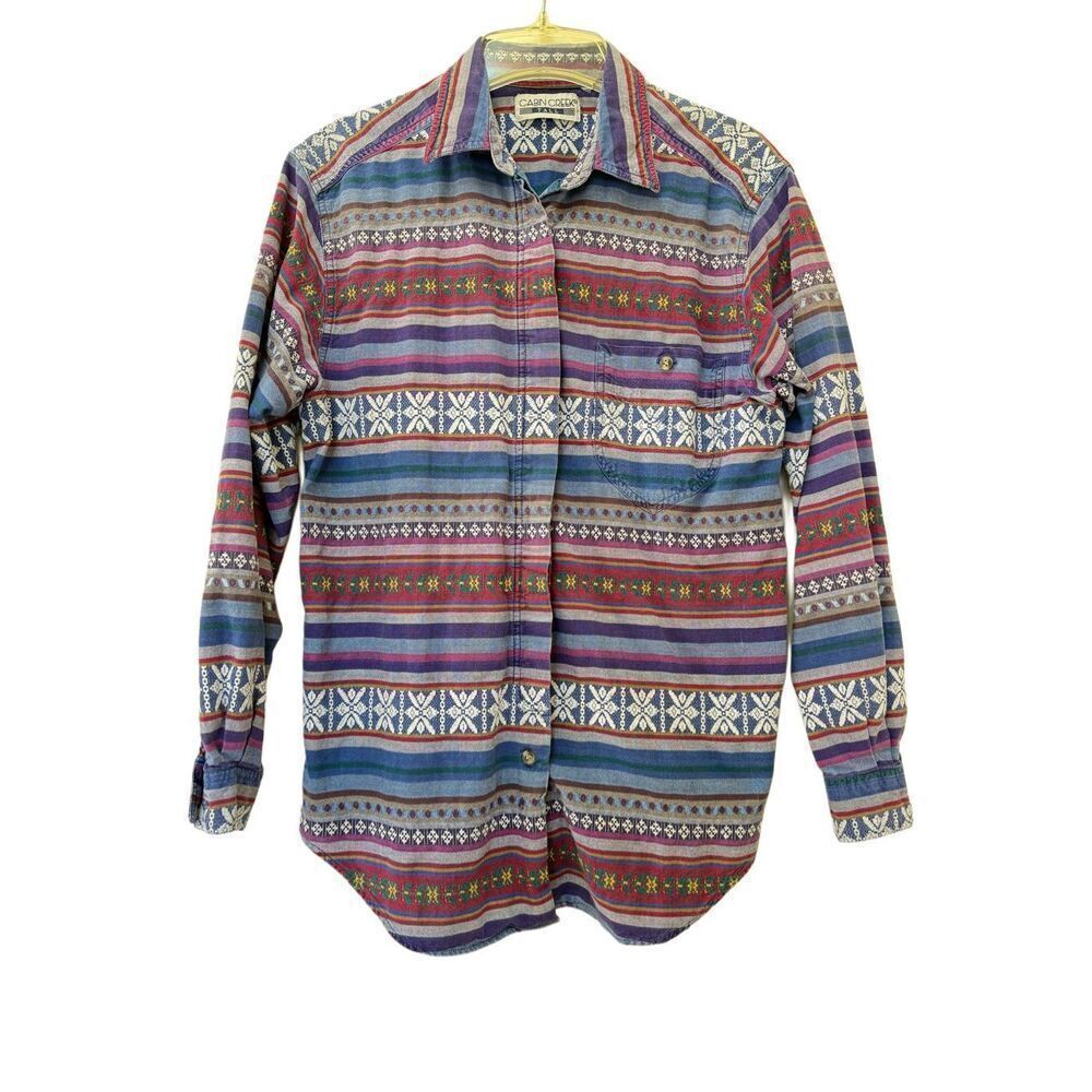 Cabin Creek M-L Tall  button up vintage 90s southwestern geometric shirt Aztec t